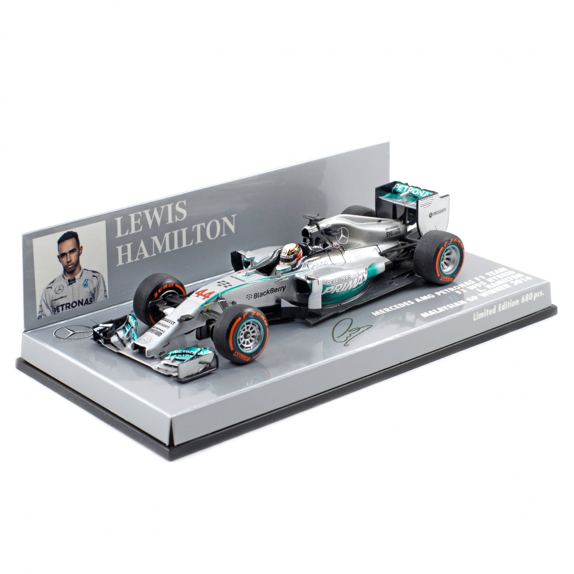 Minichamps 1:43 Mercedes Lewis Hamilton F1 W05 Malaysian GP Winner 2014